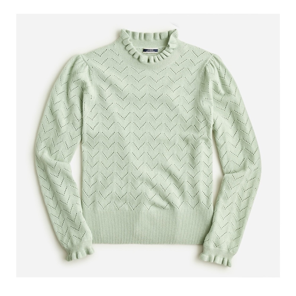 NWT J.CREW Cashmere pointelle mockneck sweater in Light Sage